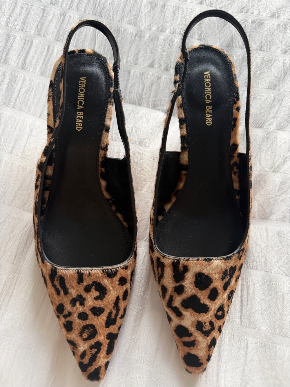 Vero Cuoio Leopard Print Pointed Slingback Mules